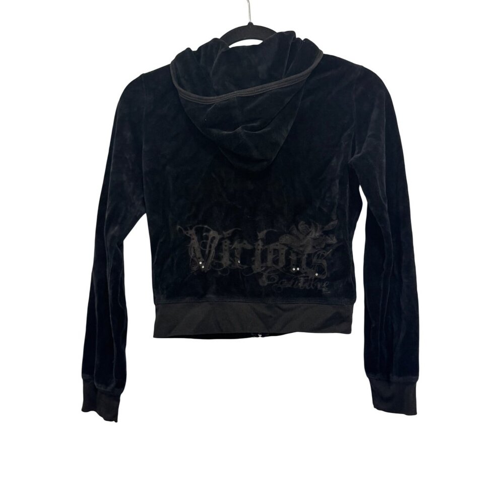 vintage Juicy Couture Velour Hoodie Jacket Women’s Size L Black With Rhinestone - Picture 1 of 6